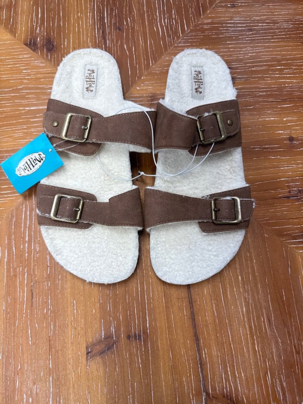 Matteo Sherpa-Lined Faux Suede Double-Buckle Sandals Women’s Size 11 Cozy Tan &
